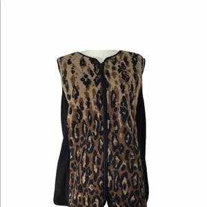 Bob Mackie Black &  Leopard Cheetah Fleece Vest